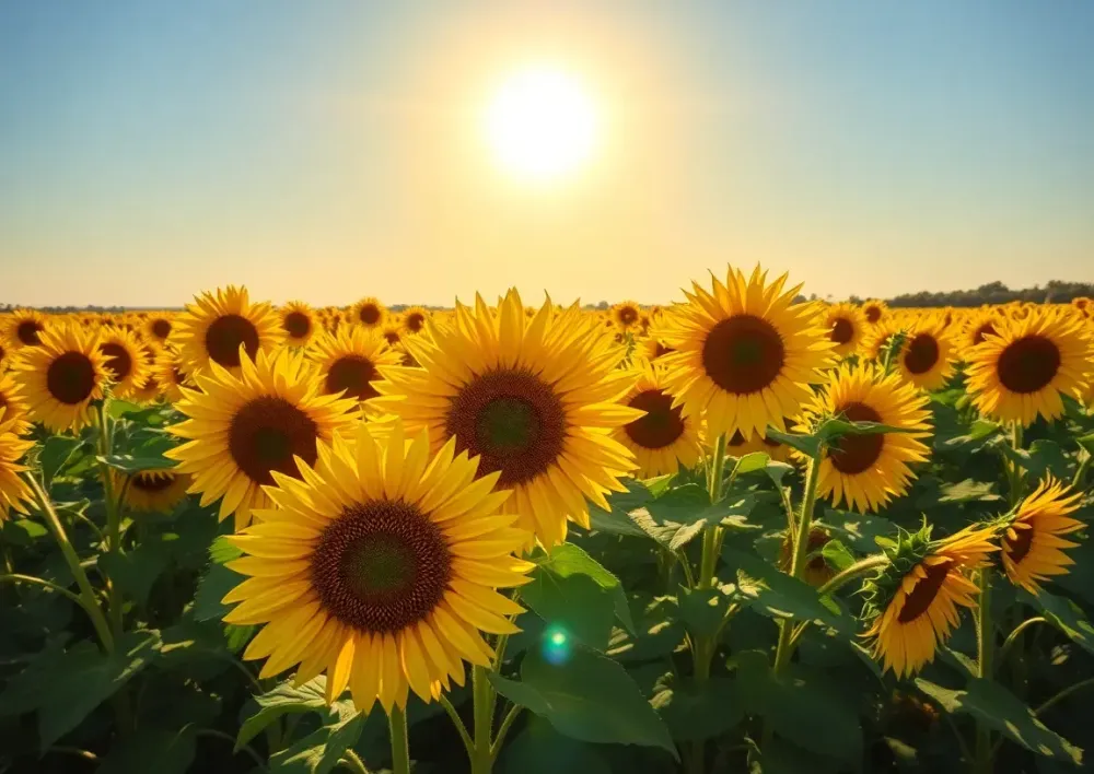 Поле подсолнухов под ярким пол...